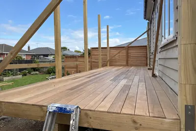 Hardwood decking being laid